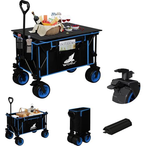 WOLTU Chariot de Jardin à roulettes, Chariot Pliable avec Plateau Amovible, Chariot de Transport, en Tissu Oxford+Acier, Noir+Blue (1/5)