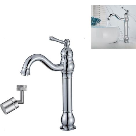 Robinet Lavabo Rétro Pivotant à 360° Mitigeur Monocommande Salle de Bain Bec Haut Eau Froide et Chaude Disponible Chrome (1/4)