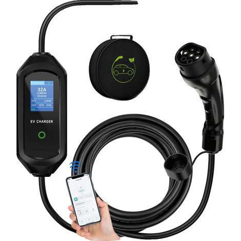 Caricabatterie per veicoli elettrici, potenza di uscita 7,2 kW, controllo tramite app intelligente, colore nero. (1/2)