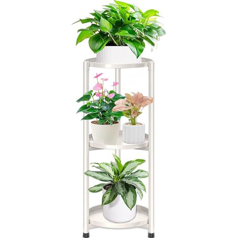 Porte plante interieur étagère plante, Etagere porte plante exterieur Or 3 niveaux métal tabouret plante , Supports de pots de fleurs pour Maison Balcon Jardin Intérieur (3 Niveaux-Blanc-C) (1/5)
