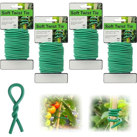 Lot de 4 Fil de Fer Jardin Vert Souple Lien Souple pour Vegetaux 3mm x 8m Attache Plante Grimpante Fil de Fixation Caoutchouté pour Attacher et Soutenir Les Plantes Grimpantes dans Le Jardin (1/5)