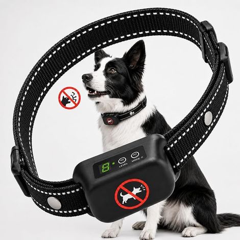 Antibellhalsband für Hunde ohne Stromschlag, Hundeerziehungshalsband mit Vibrations- und Pieptonfunktion, 8 Empfindlichkeitsstufen, wiederaufladbar, wasserdicht, verstellbar für kleine, mittlere und g (1/5)