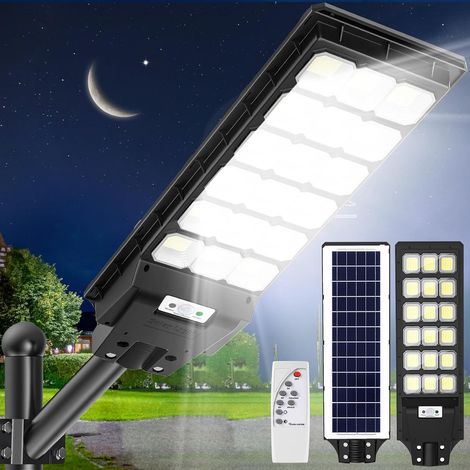 Lampadaire solaire à LED avec télécommande - 600 W 6500 K - Avec détecteur de mouvement - Crépuscule à l'aube - IP65 - Étanche - Pour rue, garage