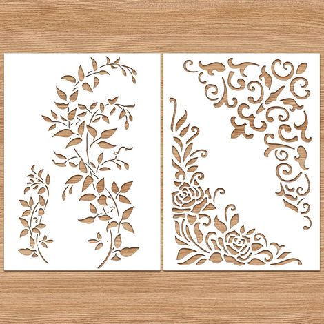 CCYKXALot de 2 pochoirs en forme de feuilles de vigne Format A4 Réutilisables Pour peinture sur bois, bricolage, décoration murale, textile, décoration (1/5)