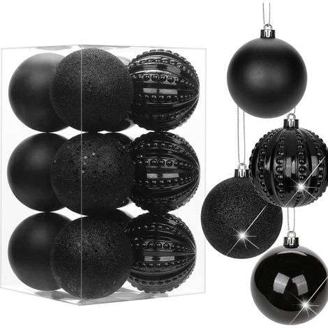 Boules de Noël Noir décoration Sapin de Noël Lot de 16, 8CM/3.1" Boules Suspendues pour Sapin de Noël, pour Décoratives Vacances Fourniture De Fête De Mariage Maison Festival DécorsNoir / 3.1"/8CM (1/5)