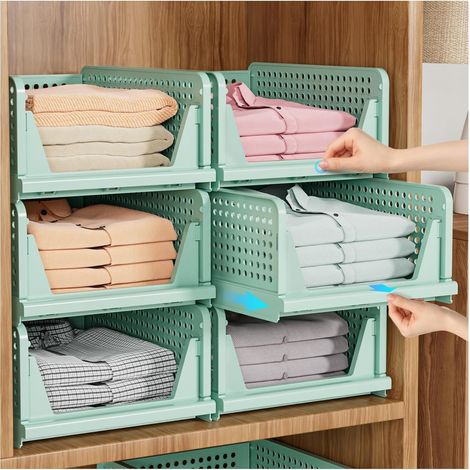 Paniers de rangement empilables pour armoire – adaptés aux chambres, salles de bains, cuisines, etc. – lot de 6, verts (1/5)