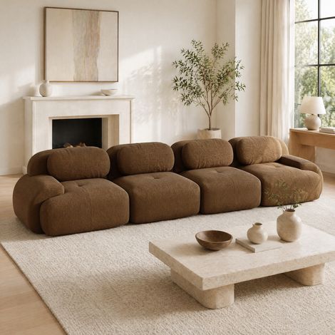 Canapé modulaire 388/103/75 cm en velours côtelé marron, sans montage et design flexible (1/5)