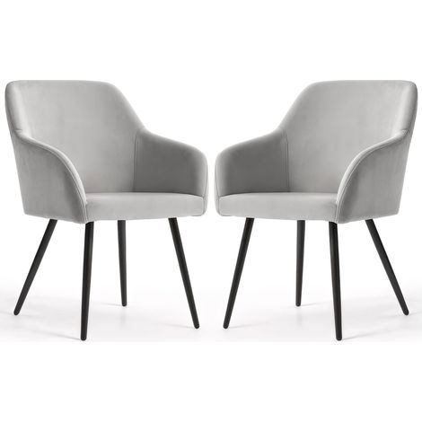 Set di 2 Sedie in velluto liscio ESTELLE Grigio gambe nere (1/5)