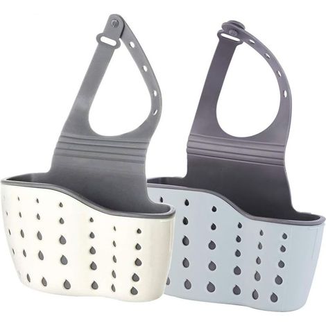 Porte-éponge pour évier de cuisine, porte-savon en silicone et plastique, sangle réglable, support mural avec trou de vidange, 2 pièces (1/5)