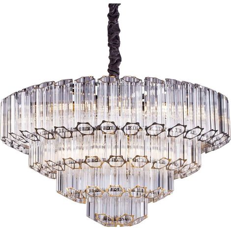 Chandelier en chrome élégant - Cristal transparent et accents argentés (1/2)