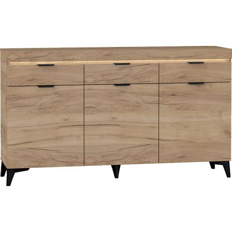 Buffet 3 portes 3 tiroirs LED inclus Ruben Bois (1/5)