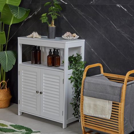 Mobiletto da bagno con ante a doghe bianco