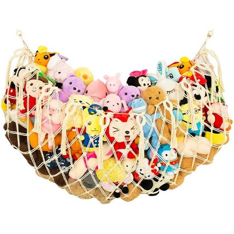 Filet de rangement pour peluches, hamac pour peluches, modèle suspendu en corde de coton, grande capacité avec crochets, pour câliner (1/4)