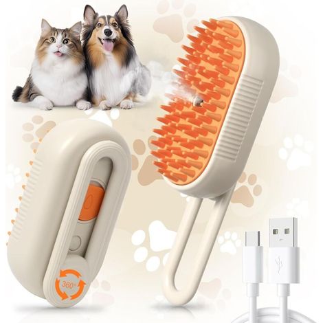 Brosse vapeur pour animaux - Démêle facilement les poils et élimine l'électricité statique - Manche rotatif - 1 pièce, orange (1/5)