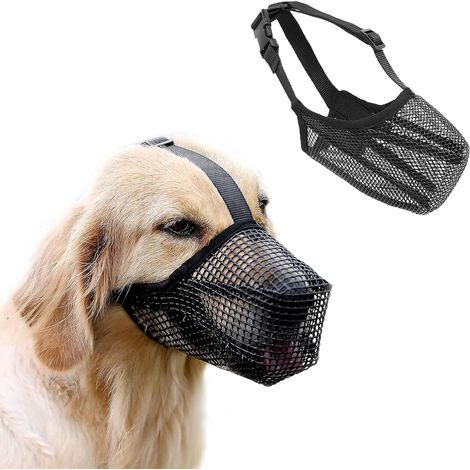 Mesh Dog Muzzle (Black, Size L) - Adjustable Straps for Medium Large Dogs, Prevents Biting, Chewing, Licking & Poisoned Bait Protection