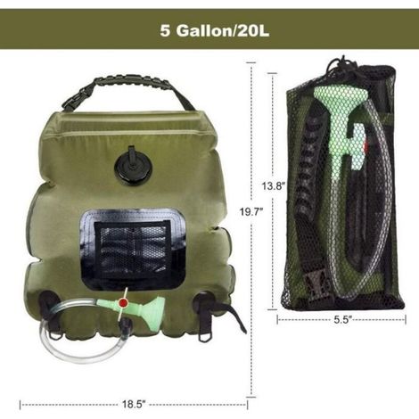 Sac Douche Solaire - 20 L - Pour Camping Extérieur Jardin Piscine - Avec Tuyau Et Pomme De Douche - 45 °C (1/5)