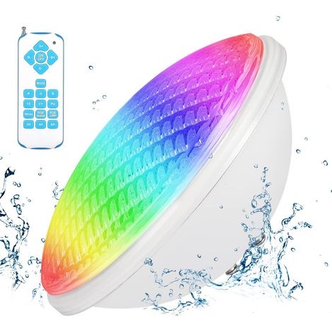Lumière LED PAR56 pour piscine - 54 W - Projecteur sous-marin IP68 Étanche - Télécommande - Intensité variable - Éclairage RVB - Piscine familiale