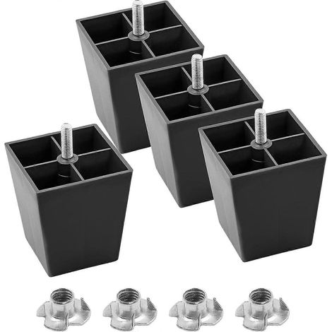 Pieds de meubles en plastique de 20 cm (8 pouces), pieds de canapé carrés, pieds de canapé noirs, ensemble de 4 pièces, pieds de meubles de style médiéval, pieds de rechange M8, adaptés aux fauteuils (1/5)