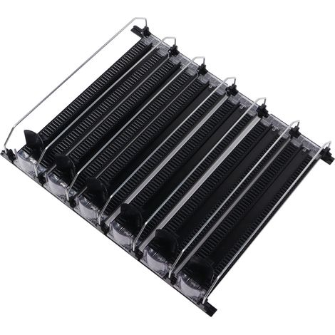 Distributeur de boissons auto-propulsé à 6 rangées, largeur réglable, à ressort, grande capacité (38 cm), pour réfrigérateur, noir. (1/5)