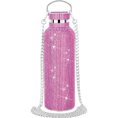 Bouteille d'eau en Acier Inoxydable Diamant Portable Paillettes Strass Bouteille d'eau Bandoulière Bling Flacon Thermique 600 ML C (1/5)