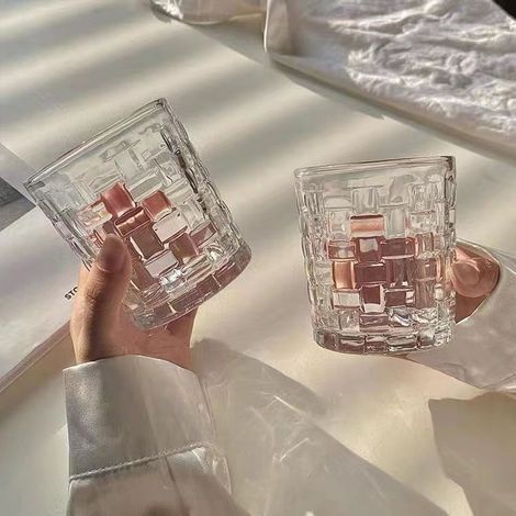 Gobelet tissé transparent haut, 301-400 ml, gobelet ménager en relief pour eau, jus, café et boissons froides. (1/5)