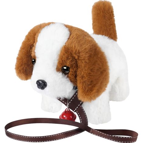 Animal de compagnie électronique marron et blanc pour garçons, qui marche, aboie et a une brosse dans la queue (1/5)