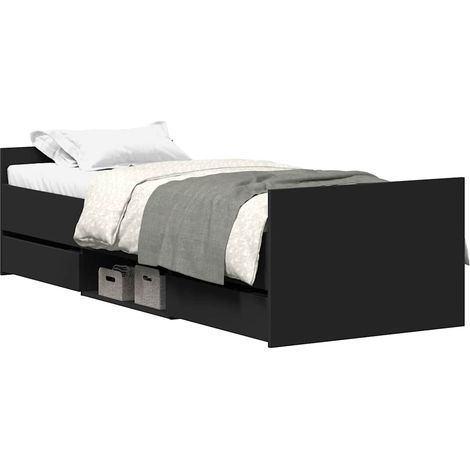 Lit simple Lit adulte Cadre de lit sans matelas noir 90x190 cm (1/5)