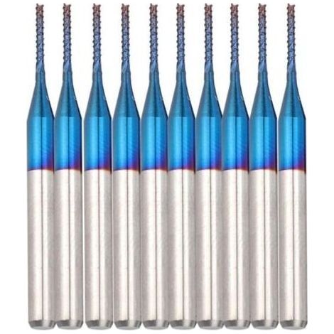 Nano Blue Coat CNC Router Bit, 10 Pack, Carbide Tapered End Mill, 3.175mm, Blue Carbide Round Nose End Mill for Milling and Engraving on CNC Machines for Printed Circuit Boards (1.0mm) (1/4)