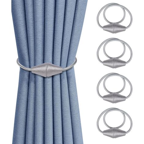Lot de 4 embrasses de rideaux magnétiques, 47,5 cm, avec boucle en corde, accessoire de décoration pour la maison – Gris (1/5)