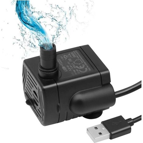 Mini bomba de agua, mini bomba USB, bomba de fuente para gatos de 1-3W 200 L/H para mini peceras, mini maceteros, estanque de acuario (1/4)