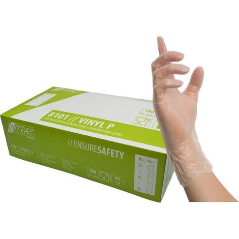 1 Box Einmalhandschuh NITRAS 8101 Vinyl P transparent, gepudert (Box à 100 Stück) Gr. L (1/3)