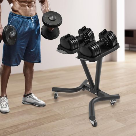 Hantelständer mit Rollen und Bremsen Verstellbarer Hantelablage Ständer bis 50 kg Tragfähigkeit V Form Design für Heimfitness Krafttraining Zuhause