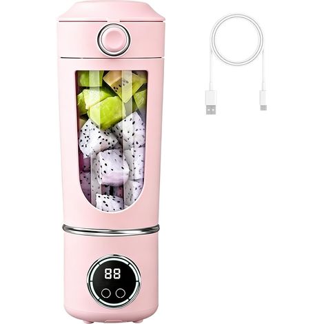 Blender Portable, 700ml Mini Mixeur Smoothie, Appareil À Smoothie avec 12 Lames, Blinder Smoothies Rechargeable par USB, Petit Blender Mixeur pour Cuisine, Bureau, Voyage, Sport (Rose, 1500 mAh) (1/5)