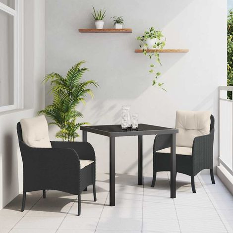 vidaXL Garten Essgruppe mit Kissen 3 pcs Schwarz Poly-Rattan (1/5)