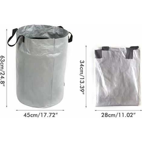 Grand sac à déchets de jardin, réutilisable, sac de rangement, sac à déchets pliable, résistant à la déchirure, sac à feuilles, gris (63 x 45 cm), 100L (1/4)