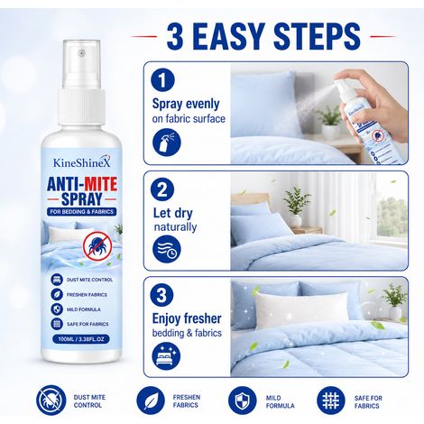 KineShineX anti-mite spray is suitable for bedding, pillows, sofas, curtains, and carpets. (1/4)