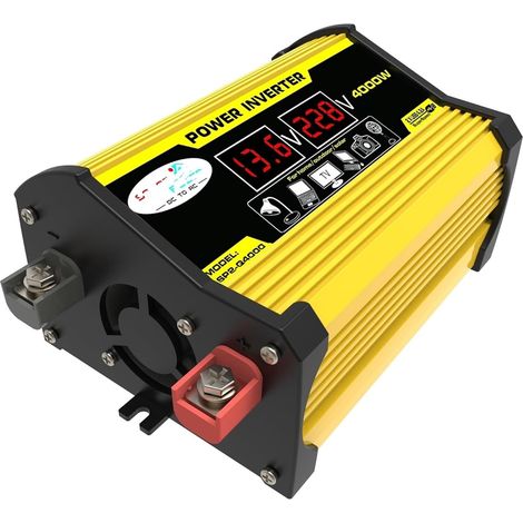 Onduleur portable pour voiture, transformateur 12V CC vers 110/220 V CA, 4 000 W, onde sinusoïdale modifiée, double port USB, affichage LED (1/5)
