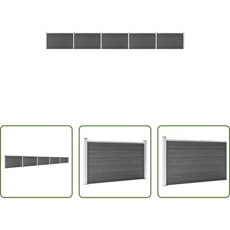 Barrière de jardin - Ensemble de panneau de clôture WPC 872x105 cm Noir (1/5)