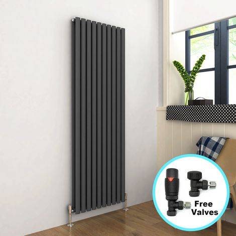ELEGANT 1800 x 590 mm Vertical Column Designer Radiator Double Oval Panel Anthracite Central Heating Radiators + Thermostatic Radiator Valves (1/5)