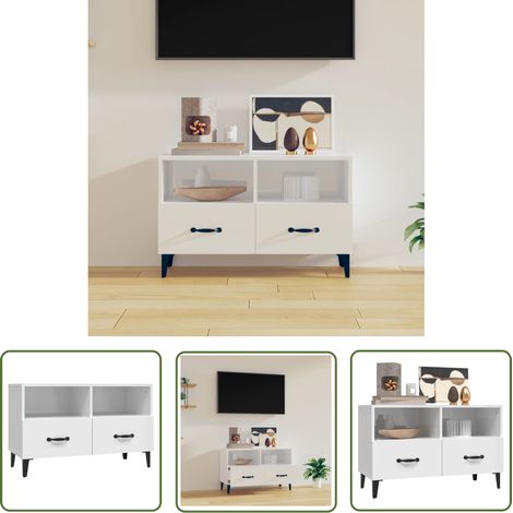 Furniture Limited - Meuble TV Blanc brillant 80x36x50 cm Bois (1/5)