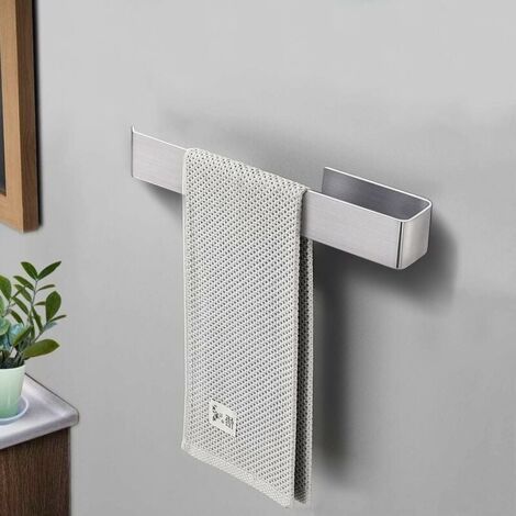 Porte-serviettes mural auto-adhésif sans perceuse, en acier inoxydable, pour salle de bain et cuisine, 28cm (argent) (1/5)