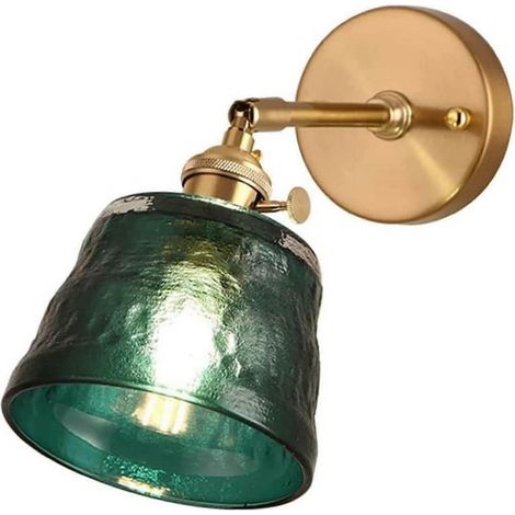 Applique murale en laiton, douille E27, abat-jour en verre martelé vert foncé, 10 cm, 13 cm, 16 cm, pour chambre, salon, couloir, entrée, maison, gain de place (1/5)