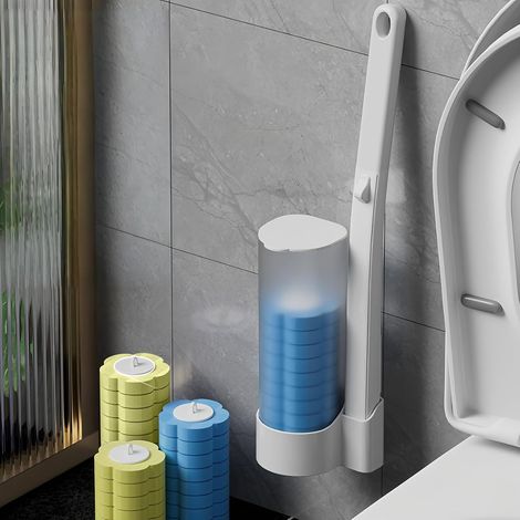 Brosse WC Jetable avec Support Mural, Système de Nettoyage de Toilette Portable, 36 Pièces, Plastique Bleu (1/5)