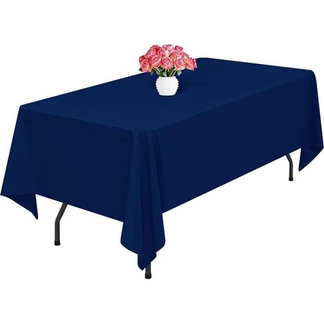 Nappe rectangulaire 153x260 cm Bleu Marine, Polyester, antitache et infroissable, lavable