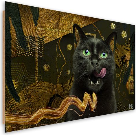 Quadro deco panel, Abstrazione d'oro del gatto nero - 100x70 (1/5)