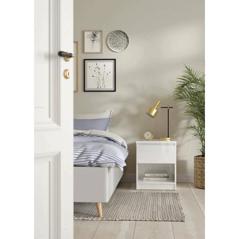 Dmora Table de chevet avec un tiroir, coloris blanc brillant, 40 x 49 x 40 cm (1/5)