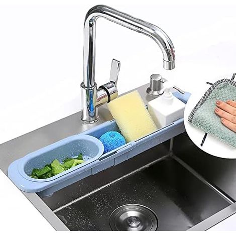 Support de rangement extensible pour évier de cuisine, panier pour éponge et savon, accessoire gain de place pour plan de travail