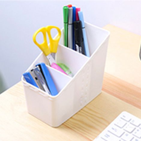 Schreibtisch-Organizer-Aufbewahrungsbox, PP, 3 Fächer, weiß, einreihig, 1 Stück