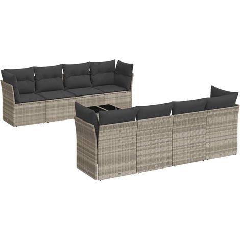 Maison Exclusive - Set muebles jardín 9 pzas y cojines ratán sint (1/3)