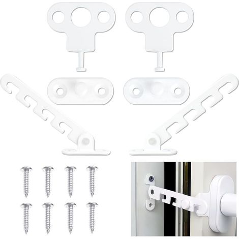 2PCS Entrebâilleur de Fenêtre à Battant, Ensemble de Entrebâilleurs de Fenêtre à Battant Sécurité et Ventilation Loquets Anticlachement pour Fenêtres et Portes Installation Facile (1/5)
